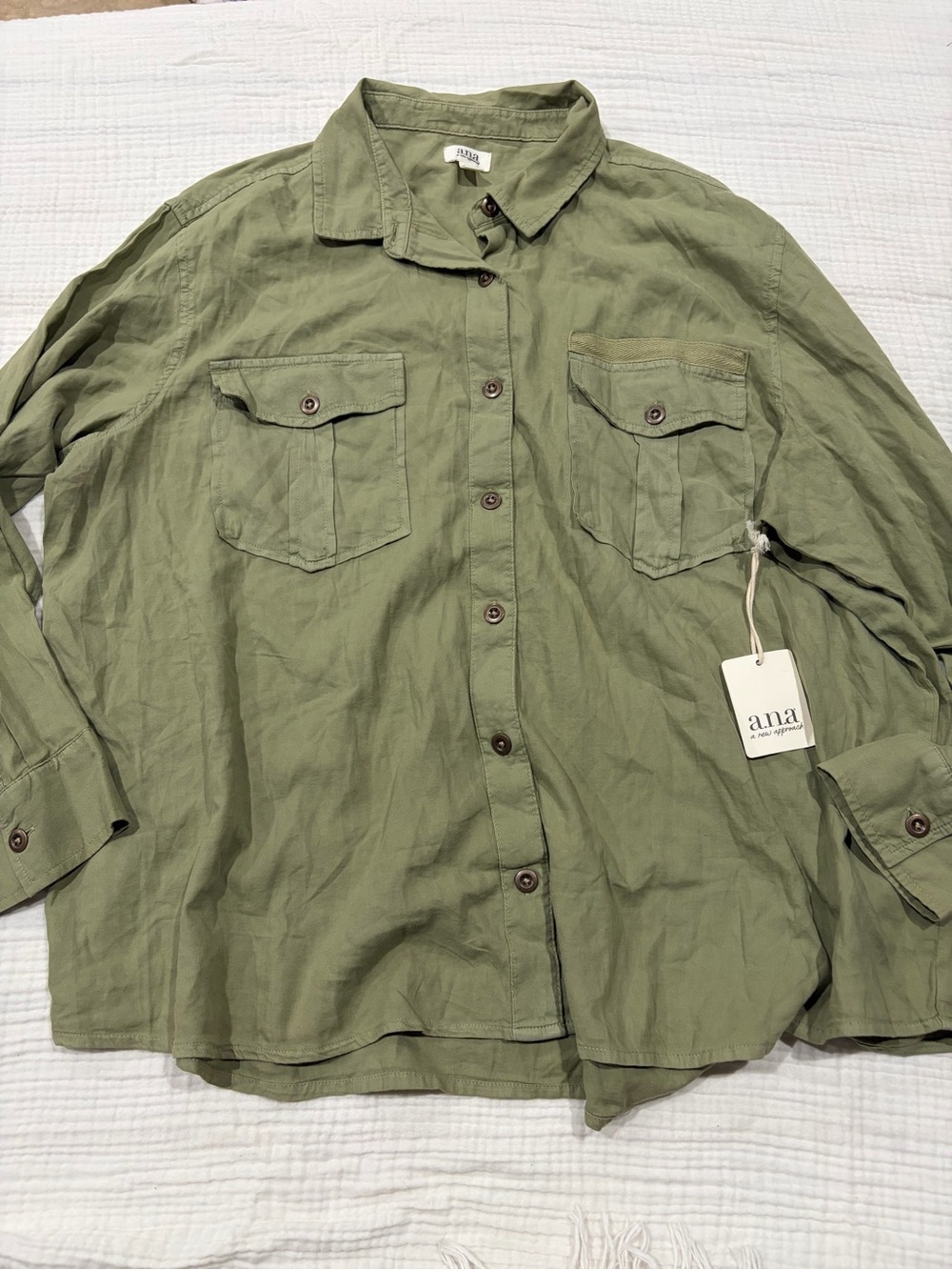 NEW ANA Women Olive Green Button-Up Utility Shirt - 2XL Plus Size